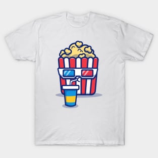 Cute Popcorn Drinking Soda T-Shirt